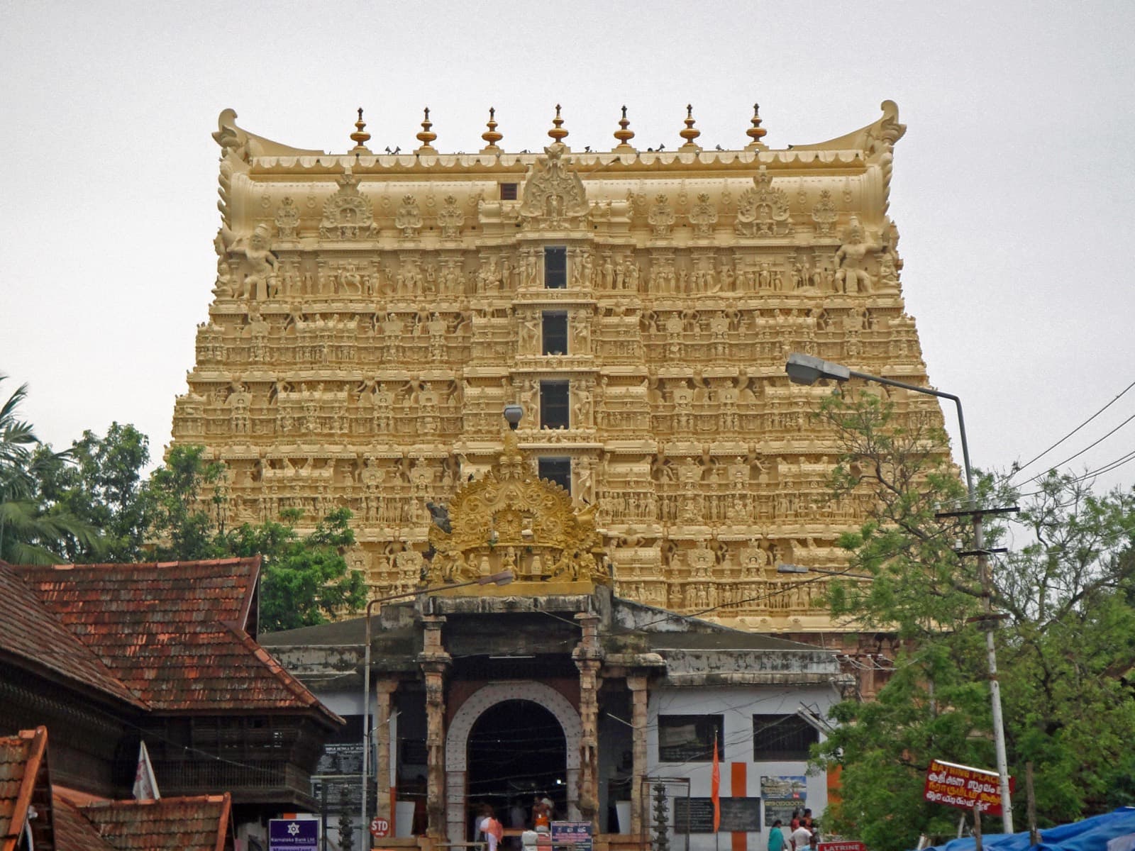 The tower of the Padmanabhaswamy Temple in Thiruvananthapuram, Kerala
